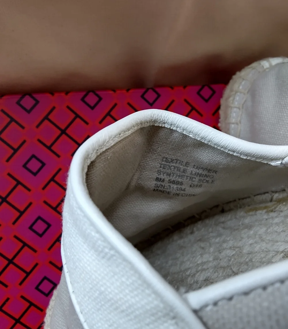 NWOT Tory Burch 'Lacey' Cream & Khaki Canvas Espadrilles with Logo Medallion